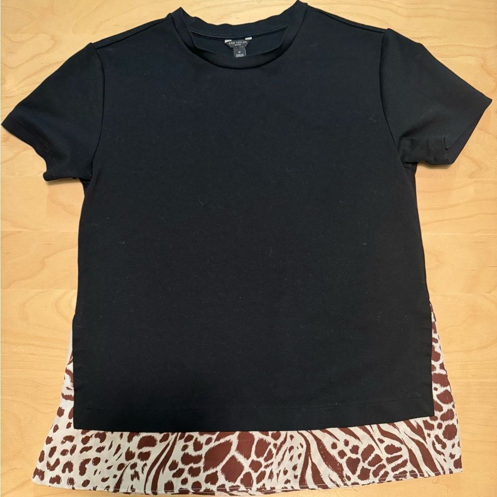 Black Layered Look Sweater Tee Animal Print Underlay Top